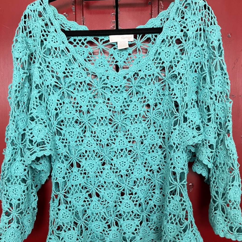 Spiegel Turquoise Crochet Top Size XL